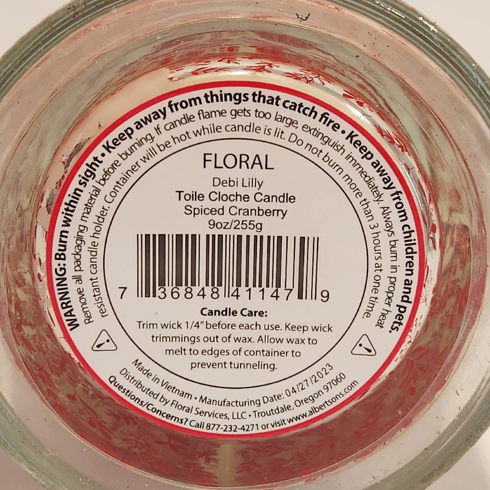 Debi Lilley Design Toile Cloche Candle NIP Spiced Cranberry 9 oz - Picture 3 of 7
